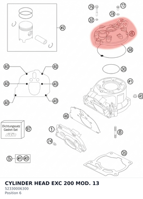 Diagram preview: CYLINDER HEAD EXC 200 MOD. 13 (52330006300)