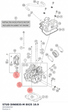 Diagram preview: STUD DIN0835-M 8X25 10.9 (0835080256)