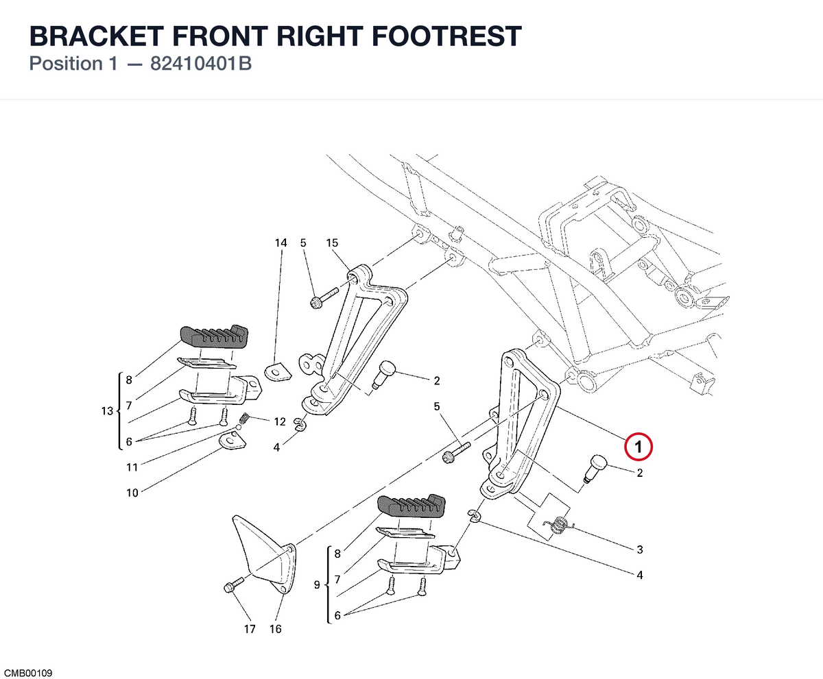 BRACKET FRONT RIGHT FOOTREST 82410401B diagram position
