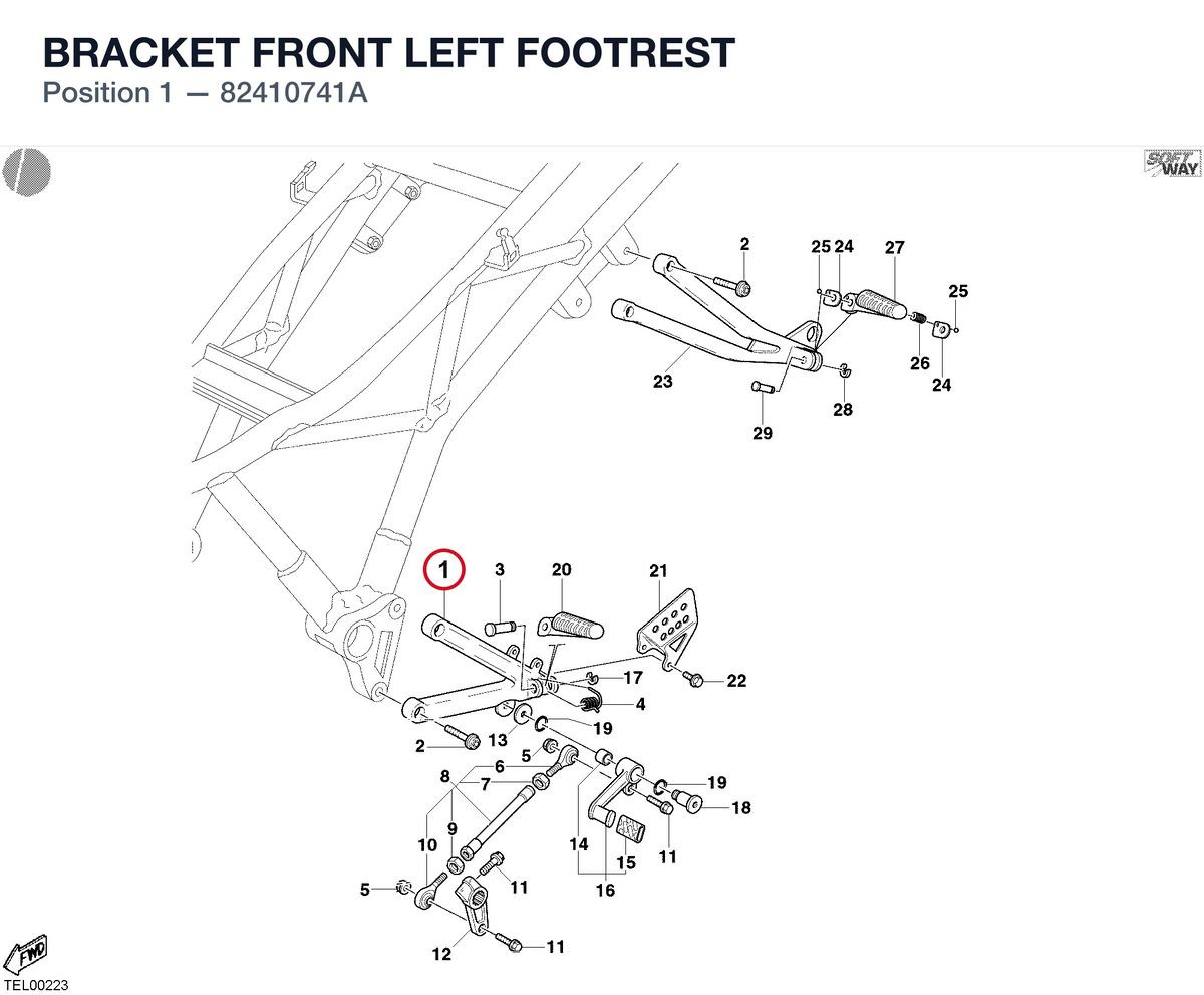 BRACKET FRONT LEFT FOOTREST 82410741A diagram position