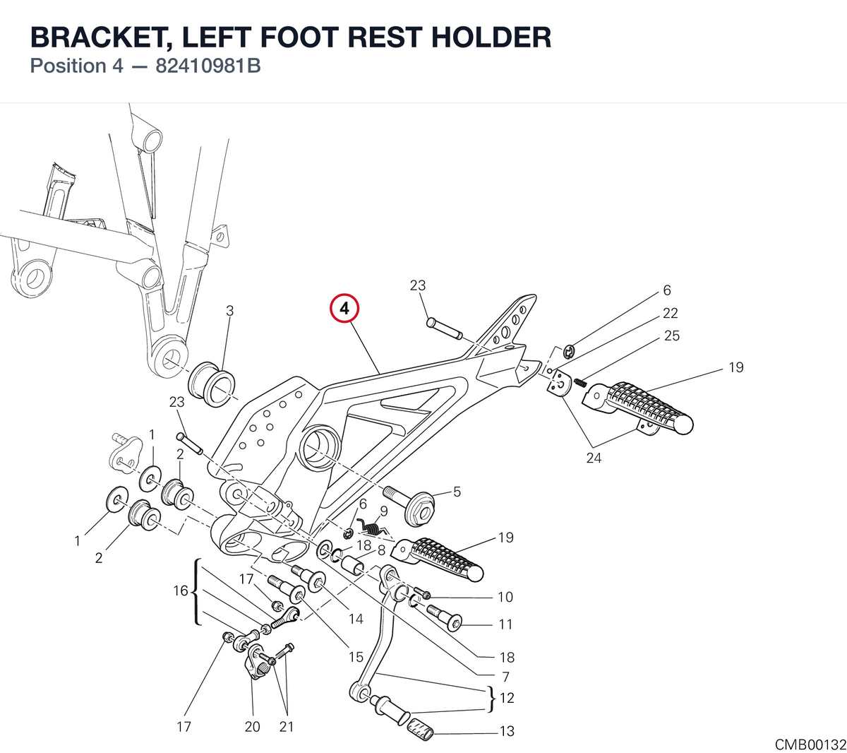 BRACKET, LEFT FOOT REST HOLDER 82410981B diagram position