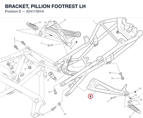BRACKET, PILLION FOOTREST LH 82411561A diagram position