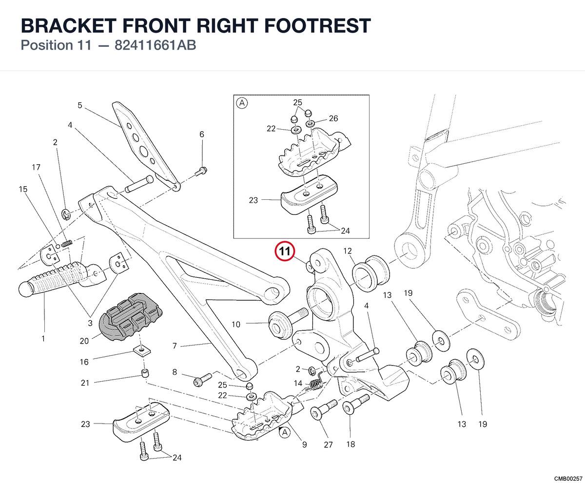 BRACKET FRONT RIGHT FOOTREST 82411661AB diagram position