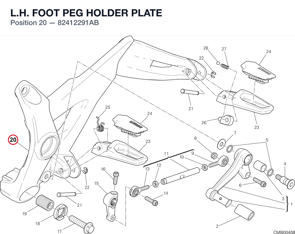 L.H. FOOT PEG HOLDER PLATE 82412291AB diagram position