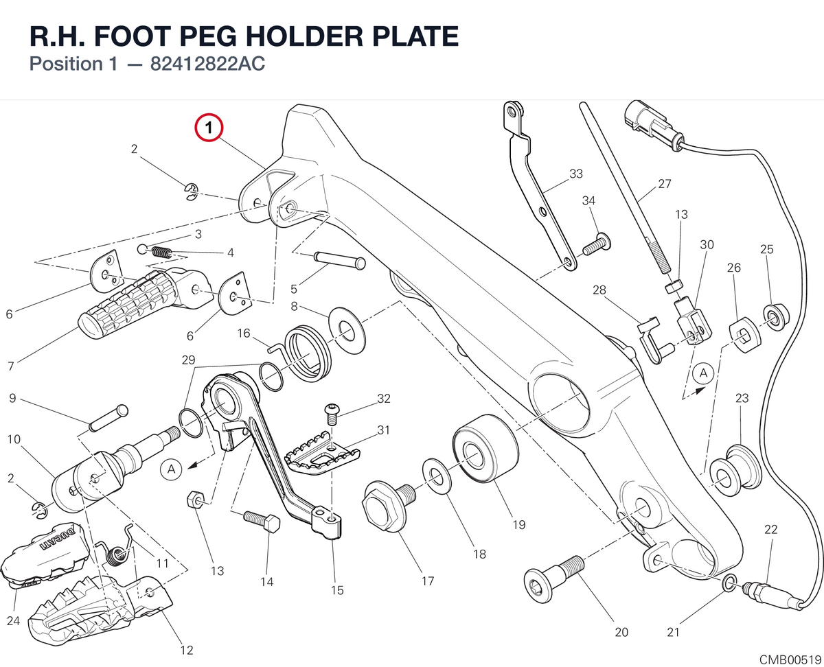 R.H. FOOT PEG HOLDER PLATE 82412822AC diagram position