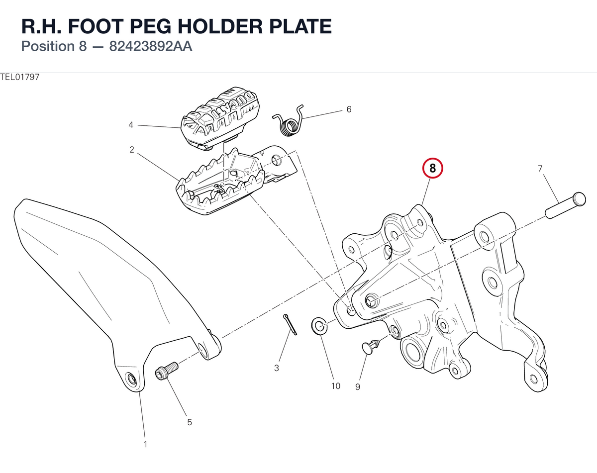 R.H. FOOT PEG HOLDER PLATE 82423892AA diagram position