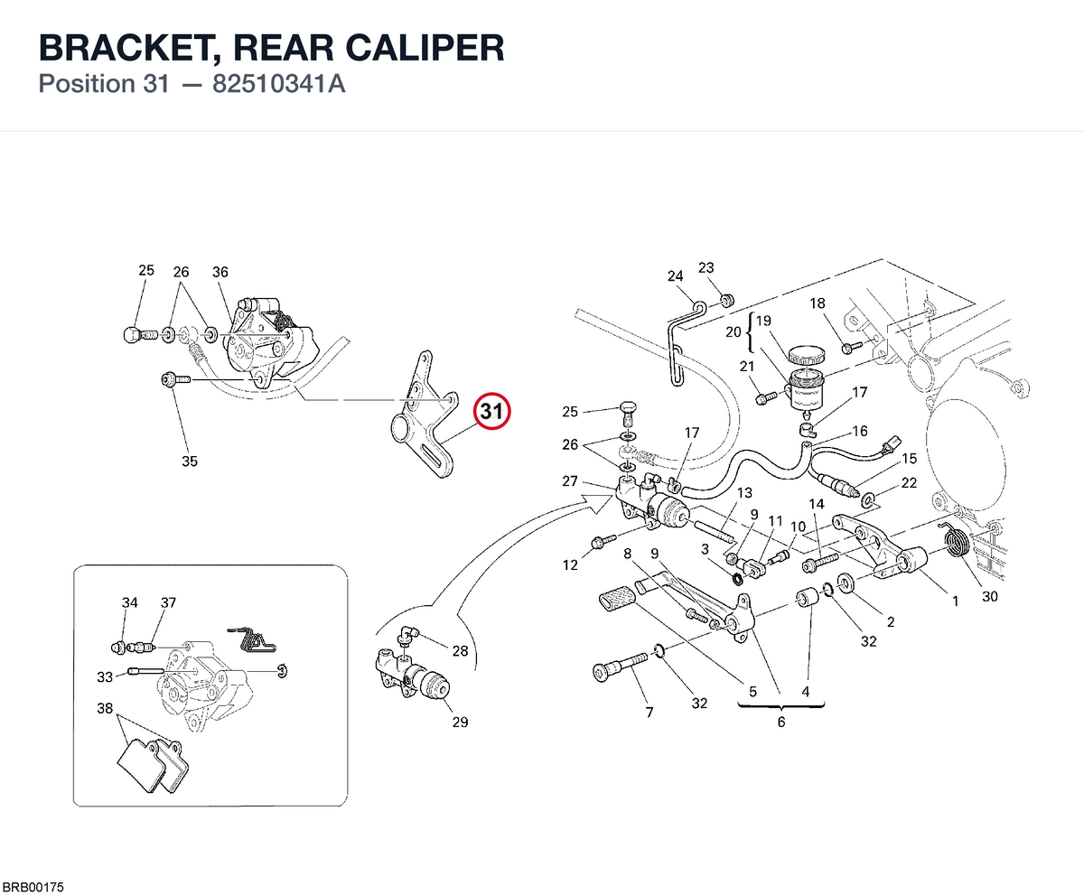 BRACKET, REAR CALIPER 82510341A diagram position