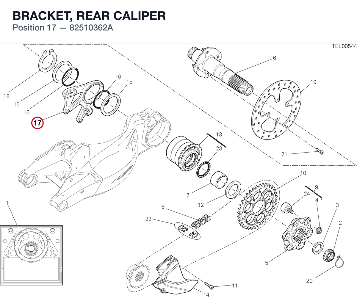 BRACKET, REAR CALIPER 82510362A diagram position