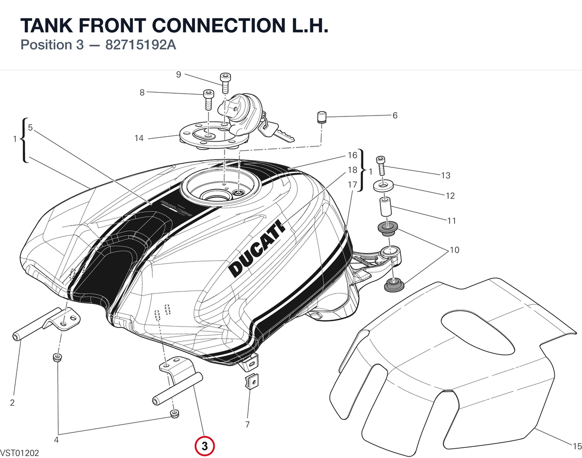 TANK FRONT CONNECTION L.H. 82715192A diagram position