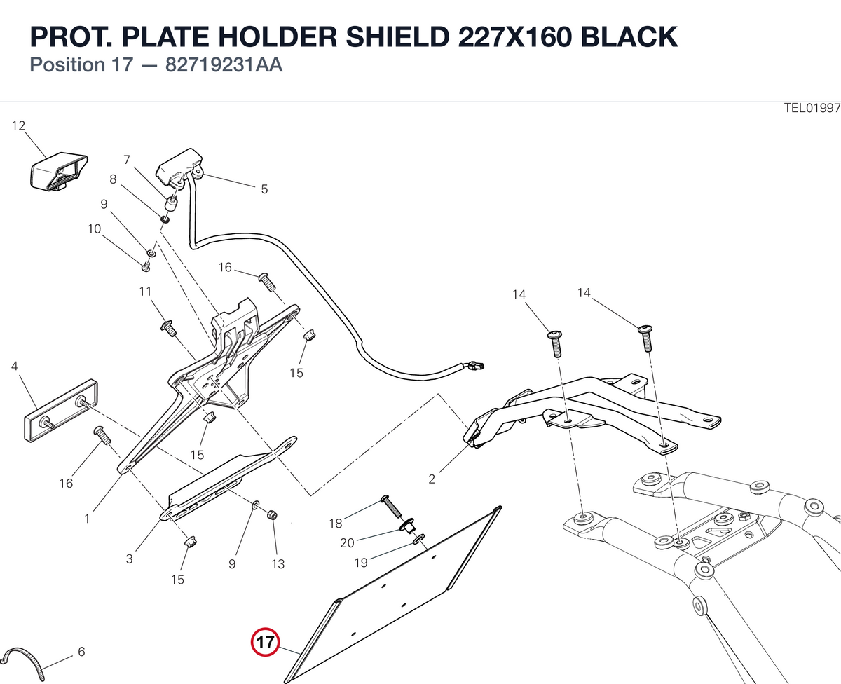 PROT. PLATE HOLDER SHIELD 227X160 BLACK 82719231AA diagram position