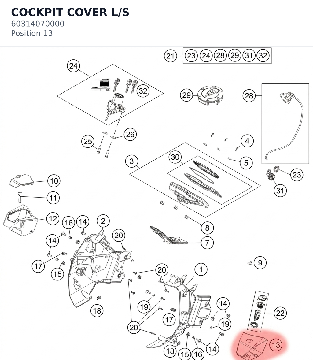 Diagram preview: COCKPIT COVER L/S (60314070000)