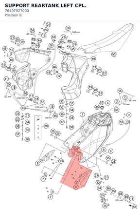 Diagram preview: SUPPORT REARTANK LEFT CPL. (76407027000)