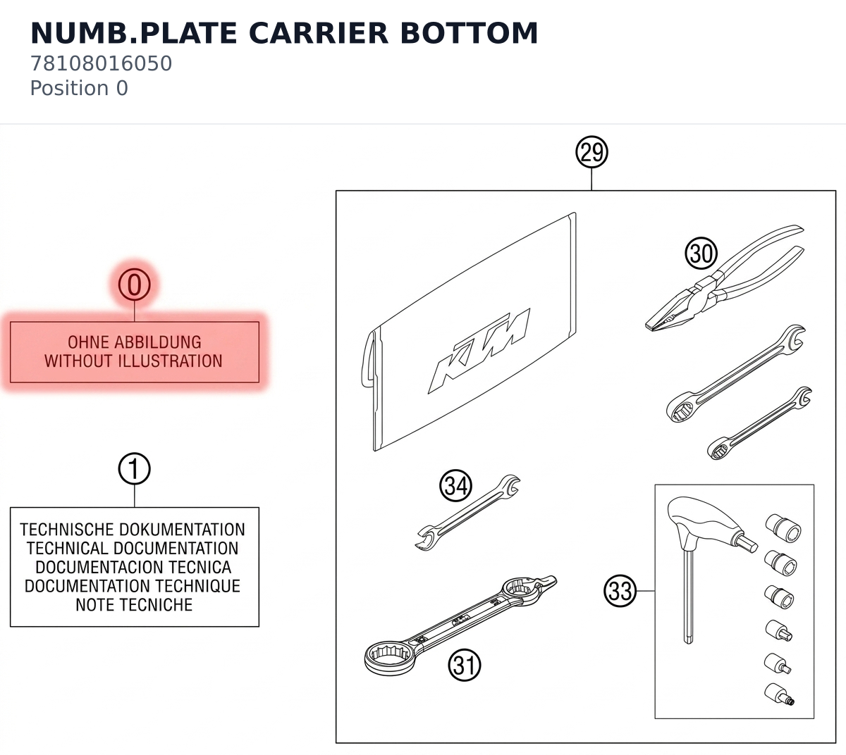 Diagram preview: NUMB.PLATE CARRIER BOTTOM (78108016050)