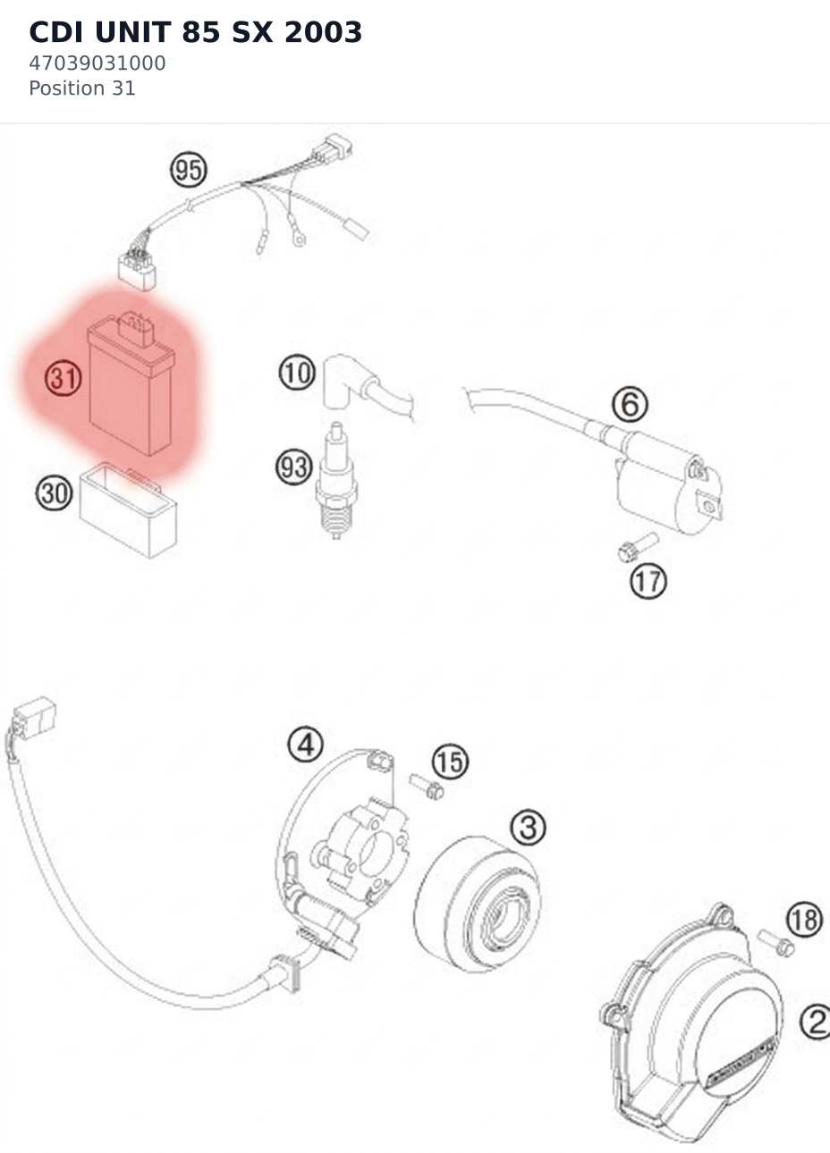 Diagram preview: CDI UNIT 85 SX            2003 (47039031000)