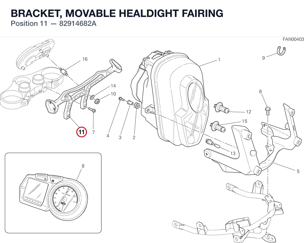 BRACKET, MOVABLE HEALDIGHT FAIRING 82914682A diagram position
