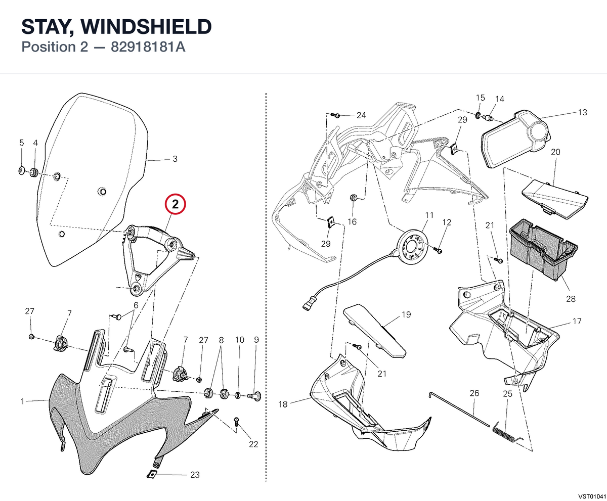 STAY, WINDSHIELD 82918181A diagram position