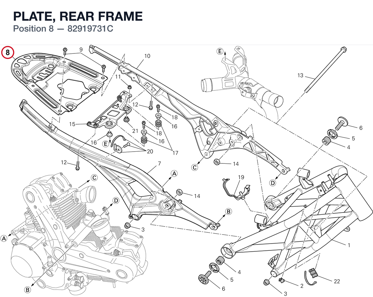 PLATE, REAR FRAME 82919731C diagram position