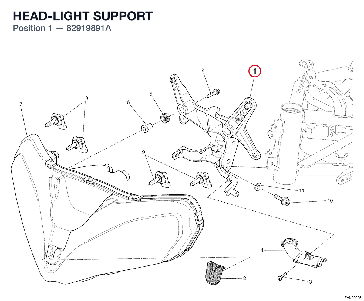 HEAD-LIGHT SUPPORT 82919891A diagram position