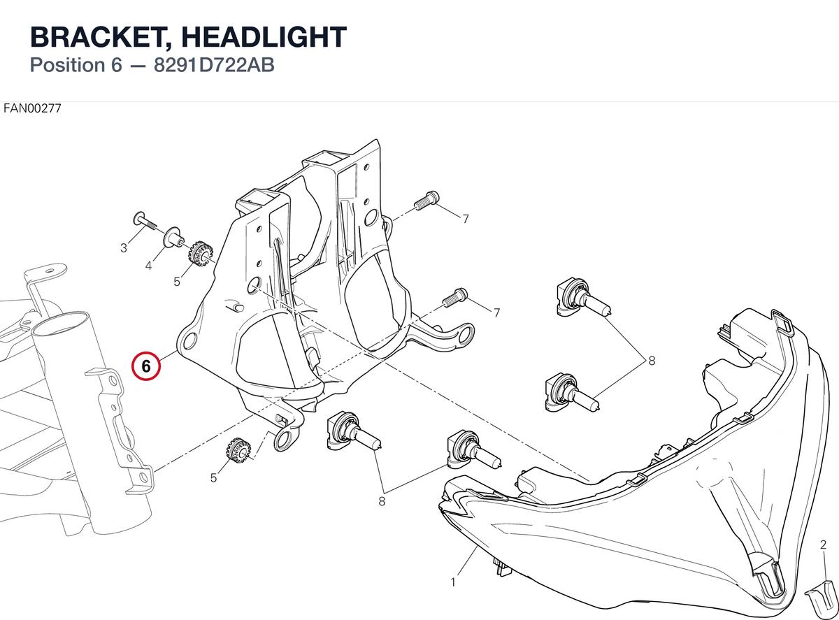 BRACKET, HEADLIGHT 8291D722AB diagram position