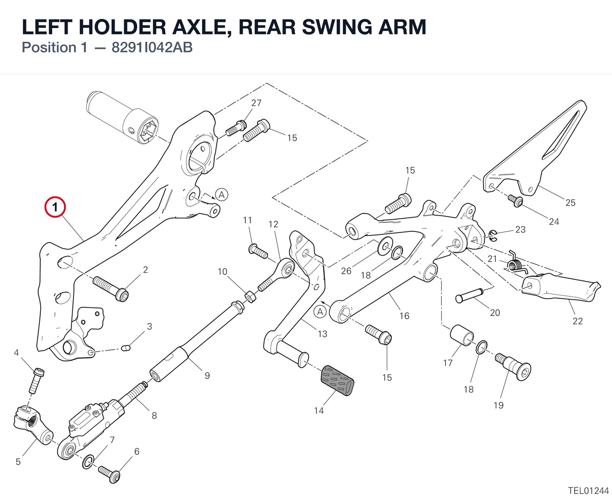 LEFT HOLDER AXLE, REAR SWING ARM 8291I042AB diagram position