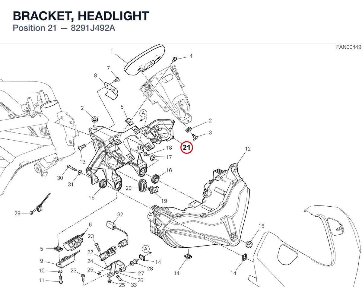 BRACKET, HEADLIGHT 8291J492A diagram position
