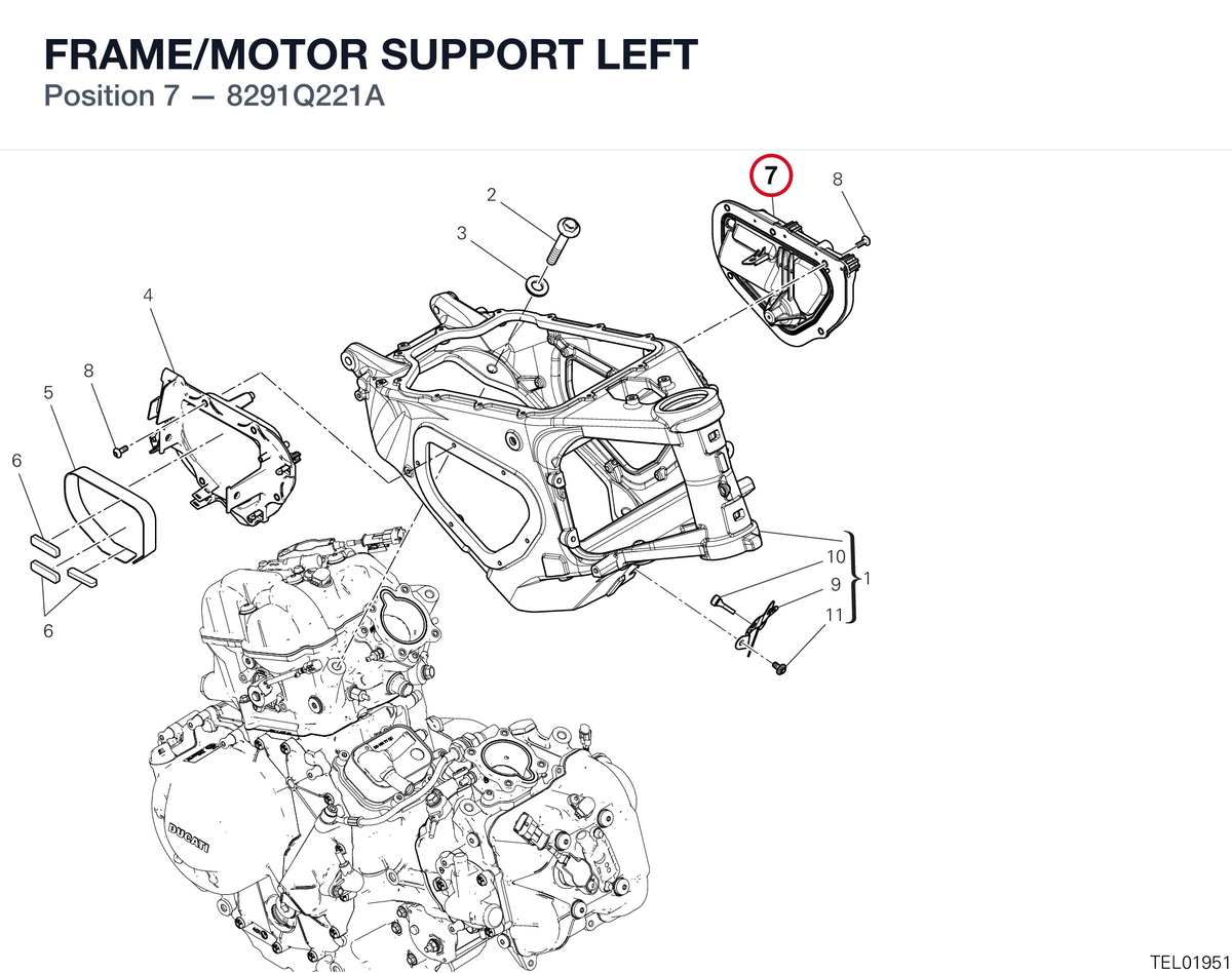 FRAME/MOTOR SUPPORT LEFT 8291Q221A diagram position