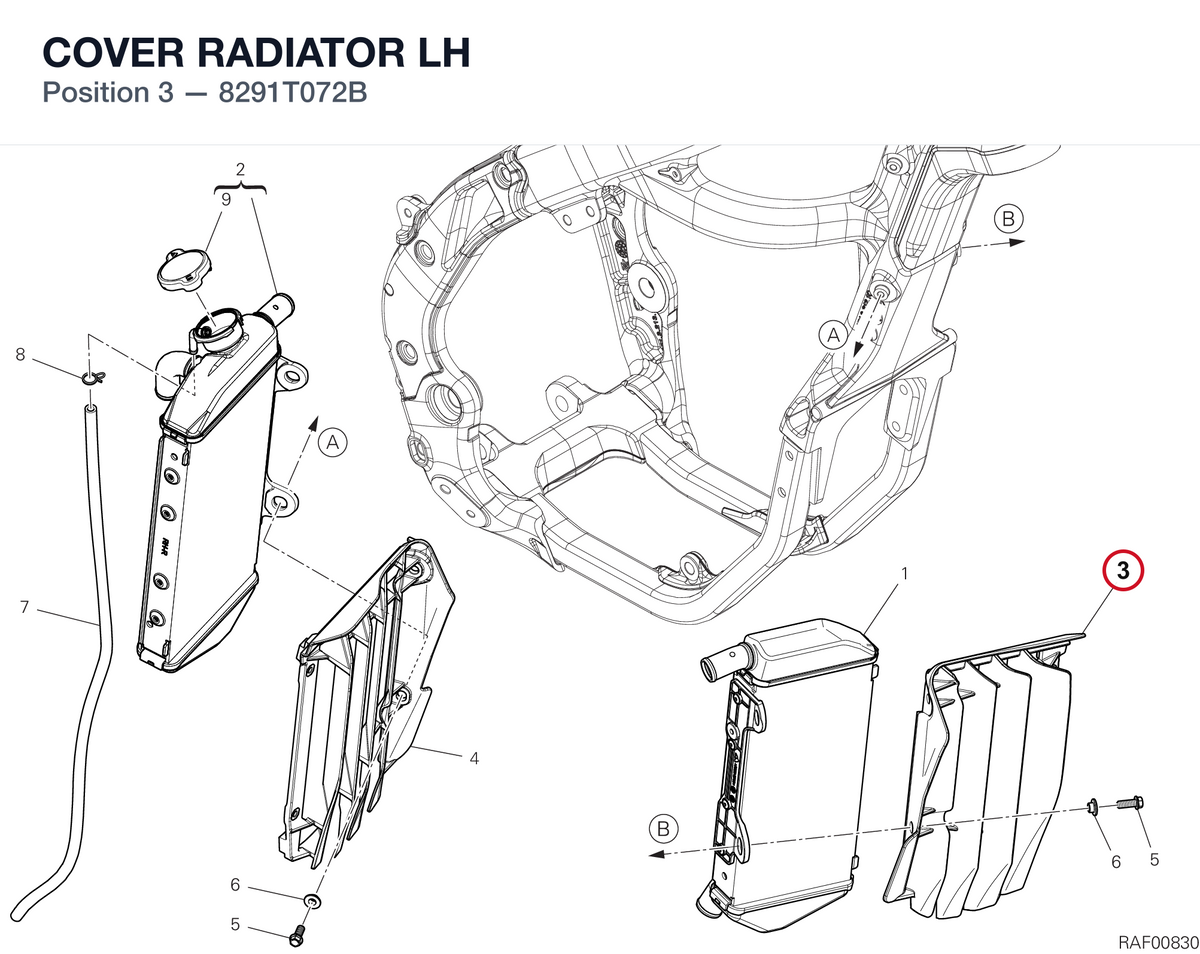 COVER RADIATOR LH 8291T072B diagram position