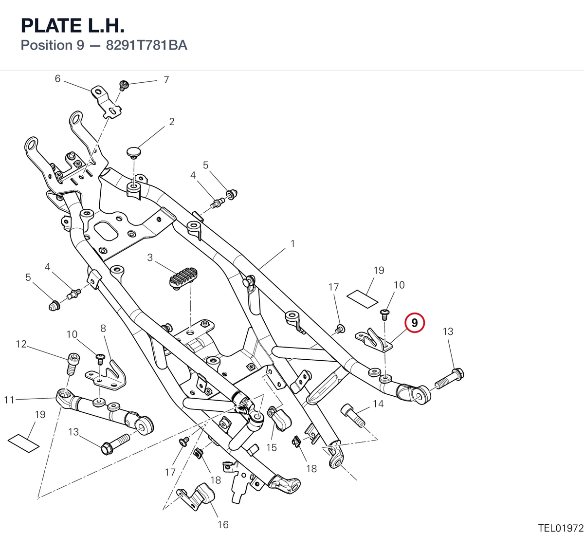 PLATE L.H. 8291T781BA diagram position