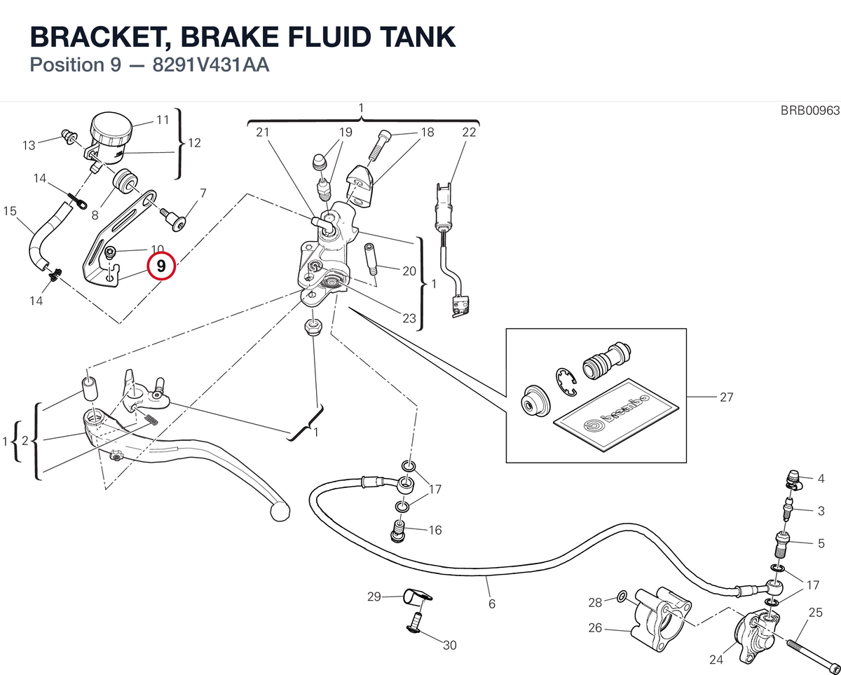 BRACKET, BRAKE FLUID TANK 8291V431AA diagram position