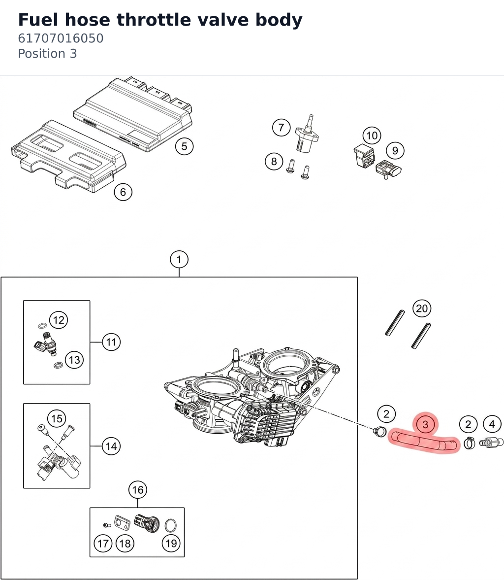 Diagram preview: Fuel hose throttle valve body (61707016050)