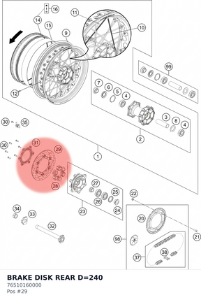 Diagram preview: BRAKE DISK REAR D=240 (76510160000)