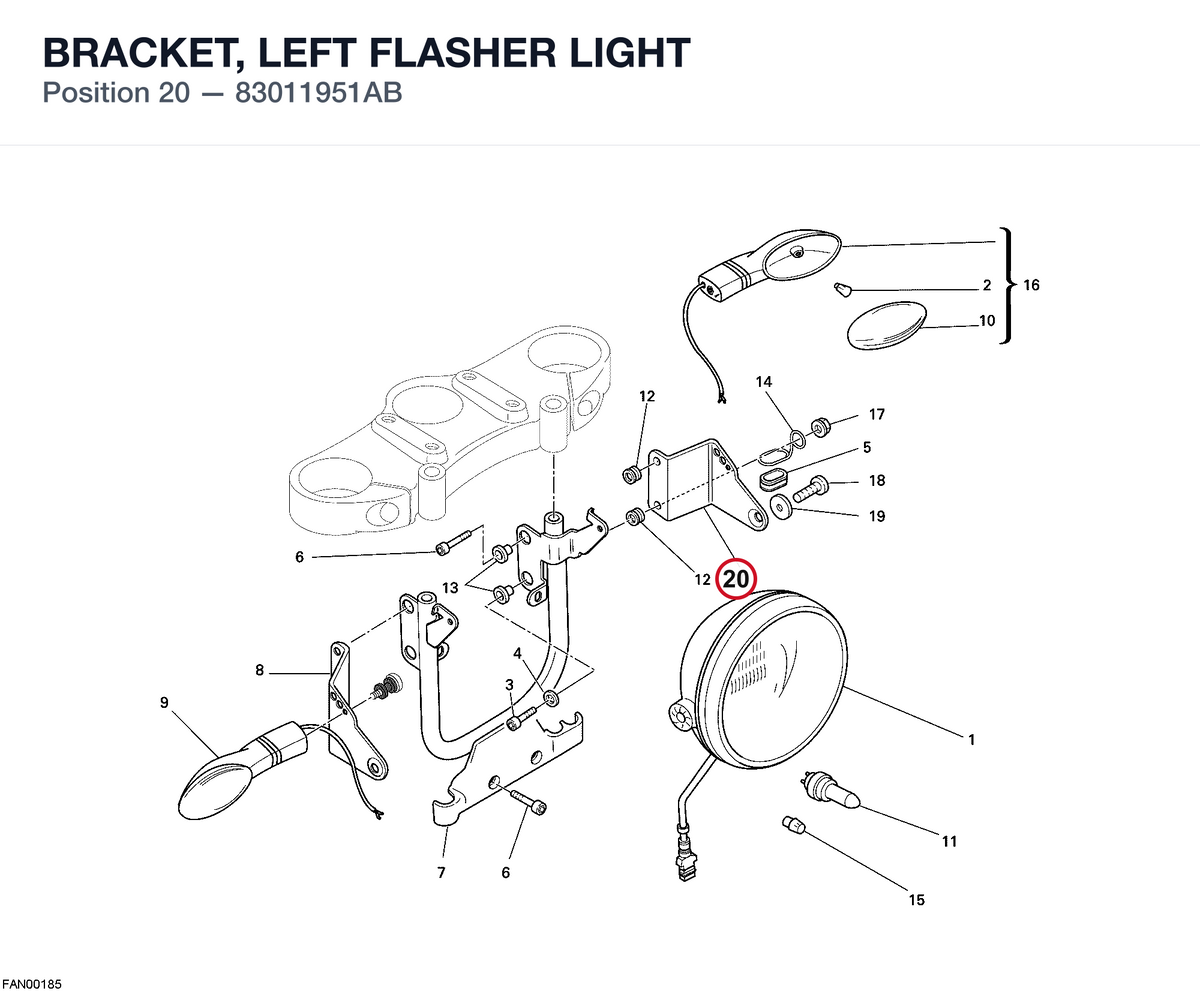 BRACKET, LEFT FLASHER LIGHT 83011951AB diagram position