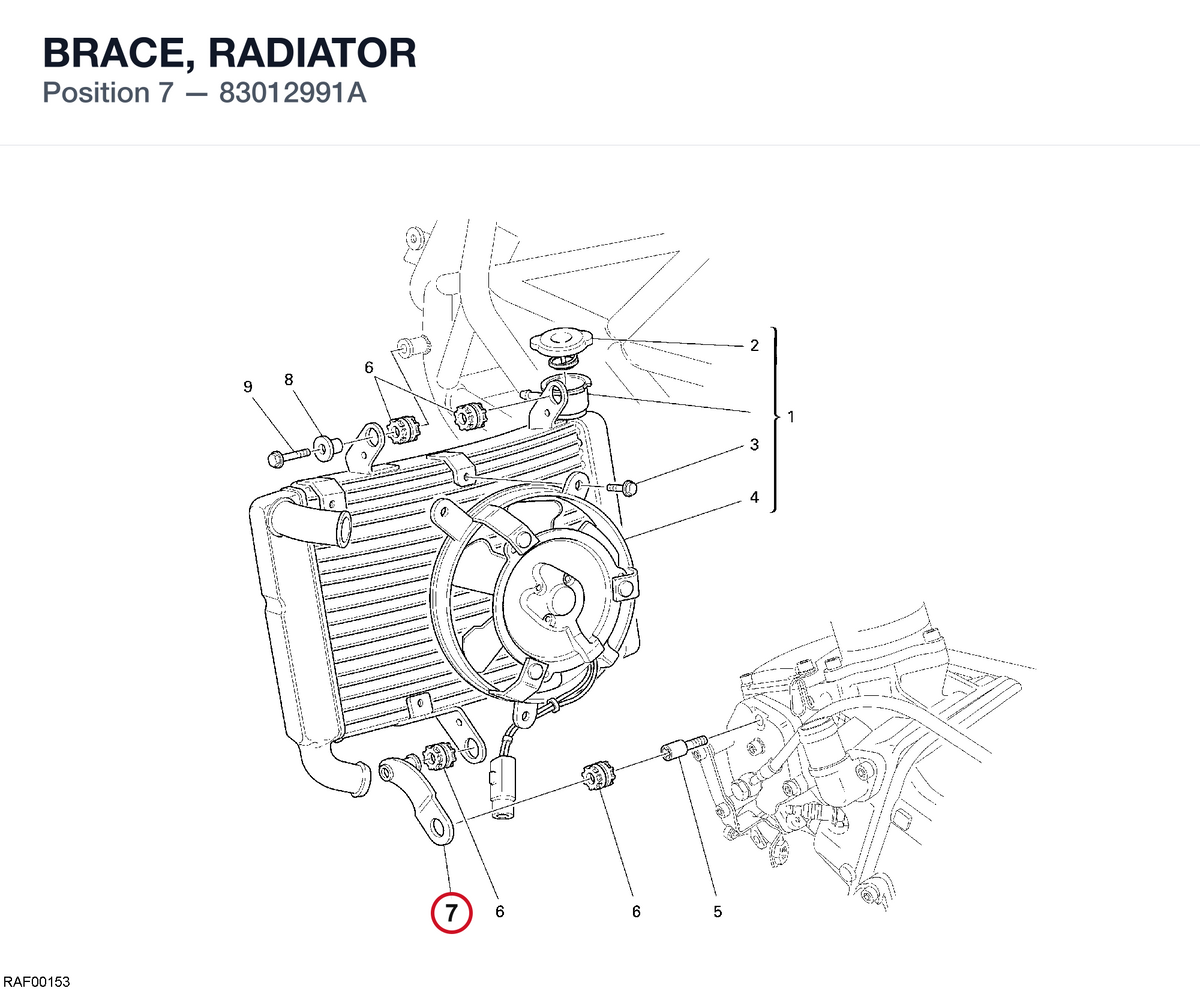 BRACE, RADIATOR 83012991A diagram position