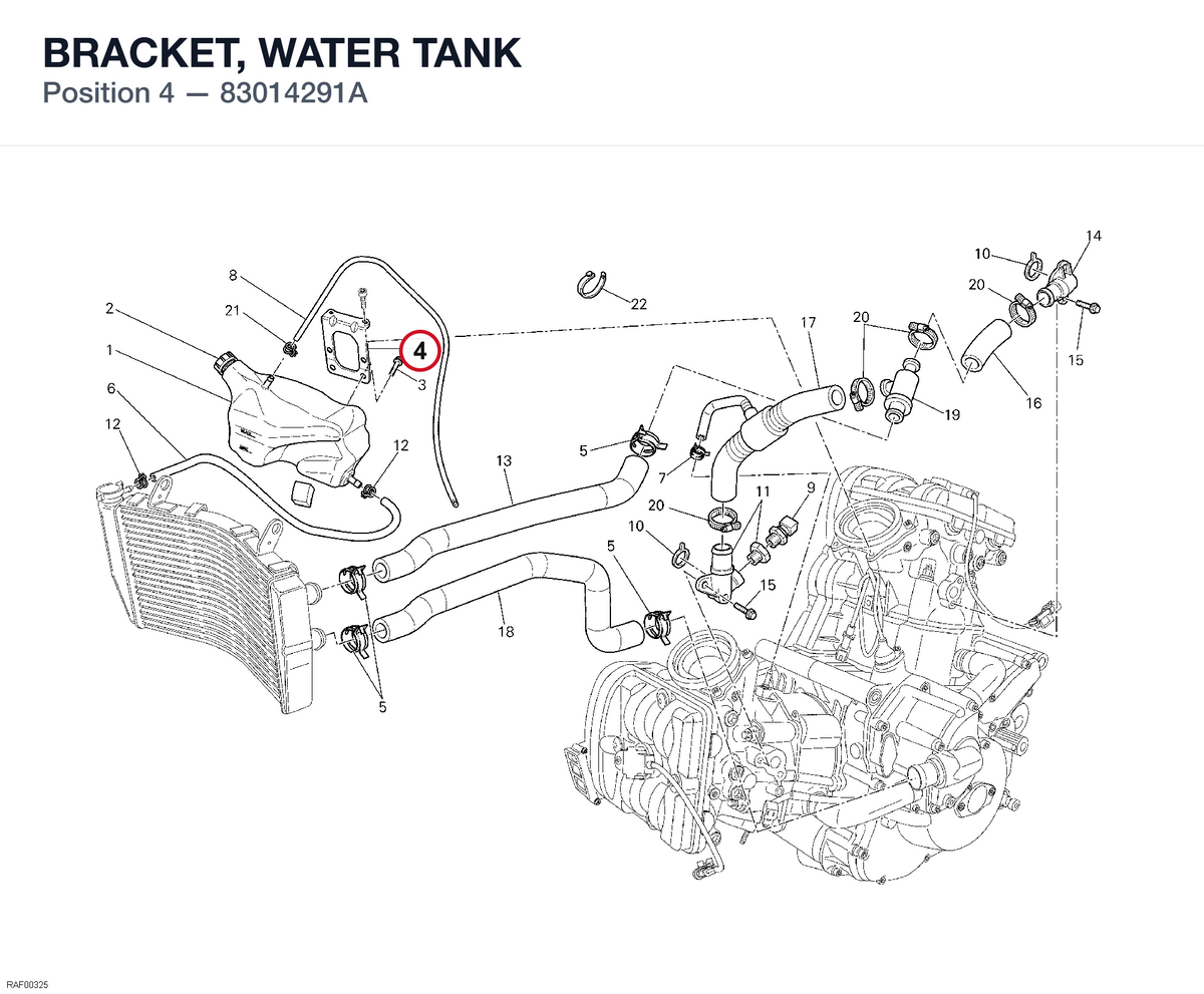 BRACKET, WATER TANK 83014291A diagram position