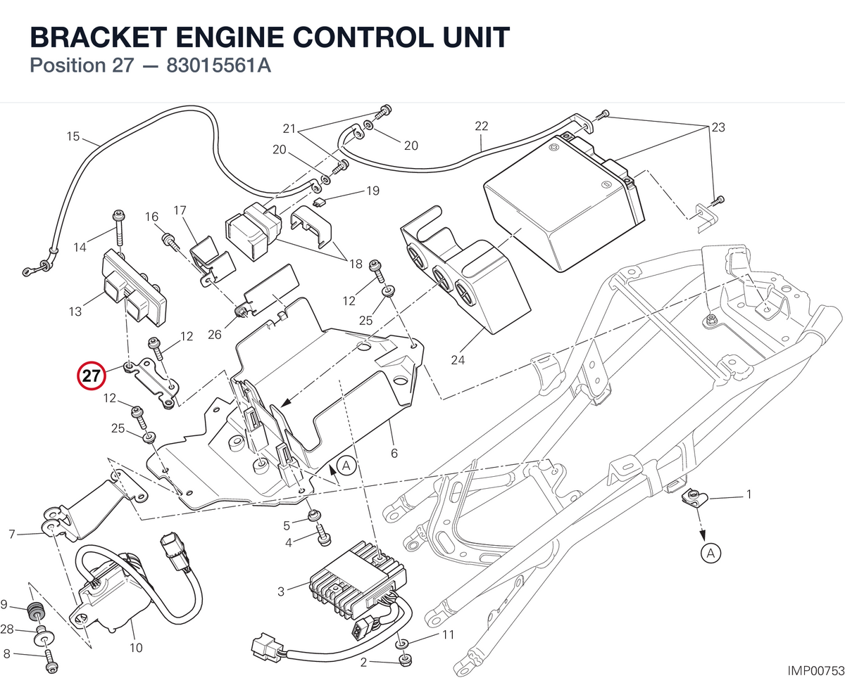 BRACKET ENGINE CONTROL UNIT 83015561A diagram position