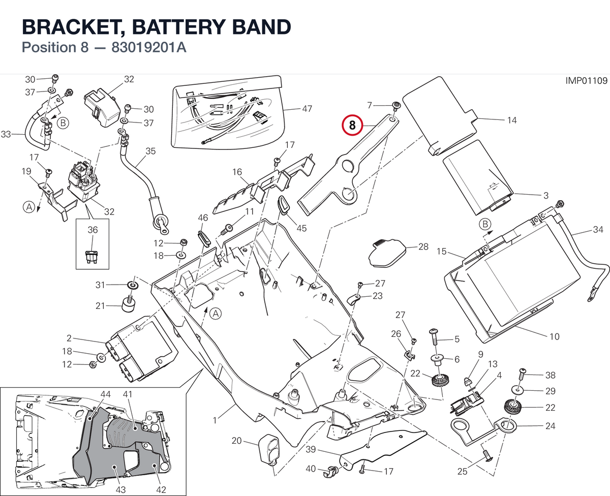 BRACKET, BATTERY BAND 83019201A diagram position
