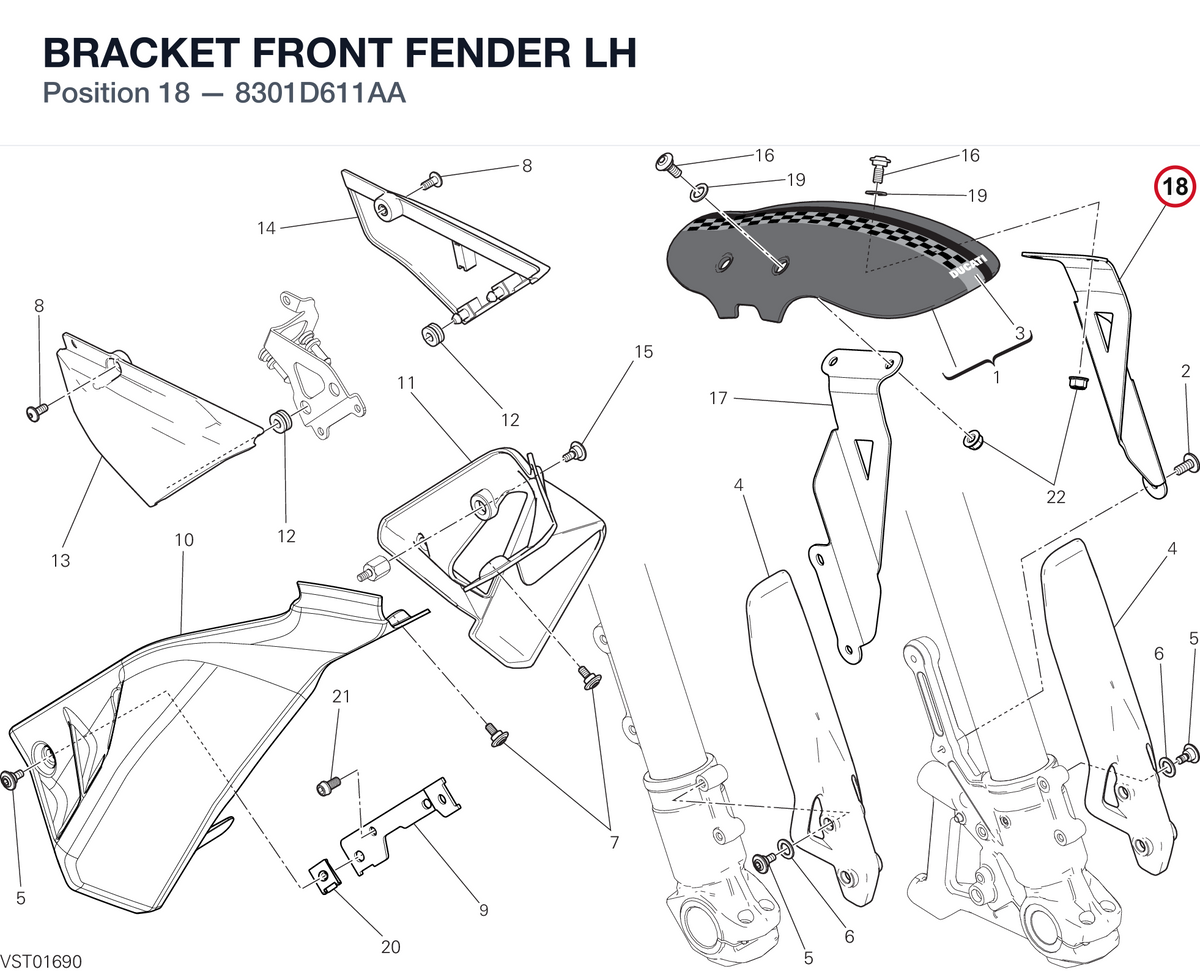BRACKET FRONT FENDER LH 8301D611AA diagram position