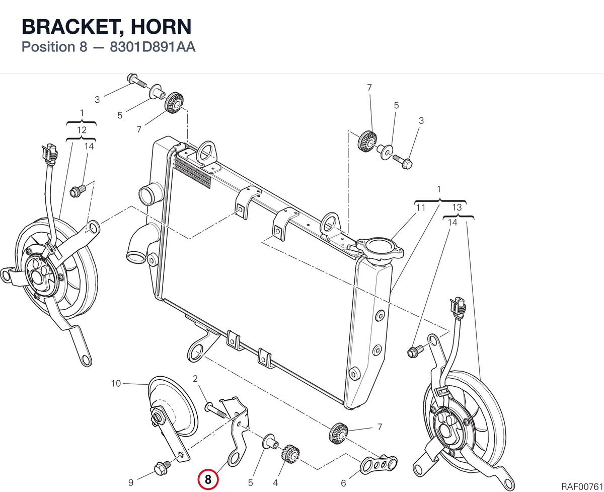 BRACKET, HORN 8301D891AA diagram position