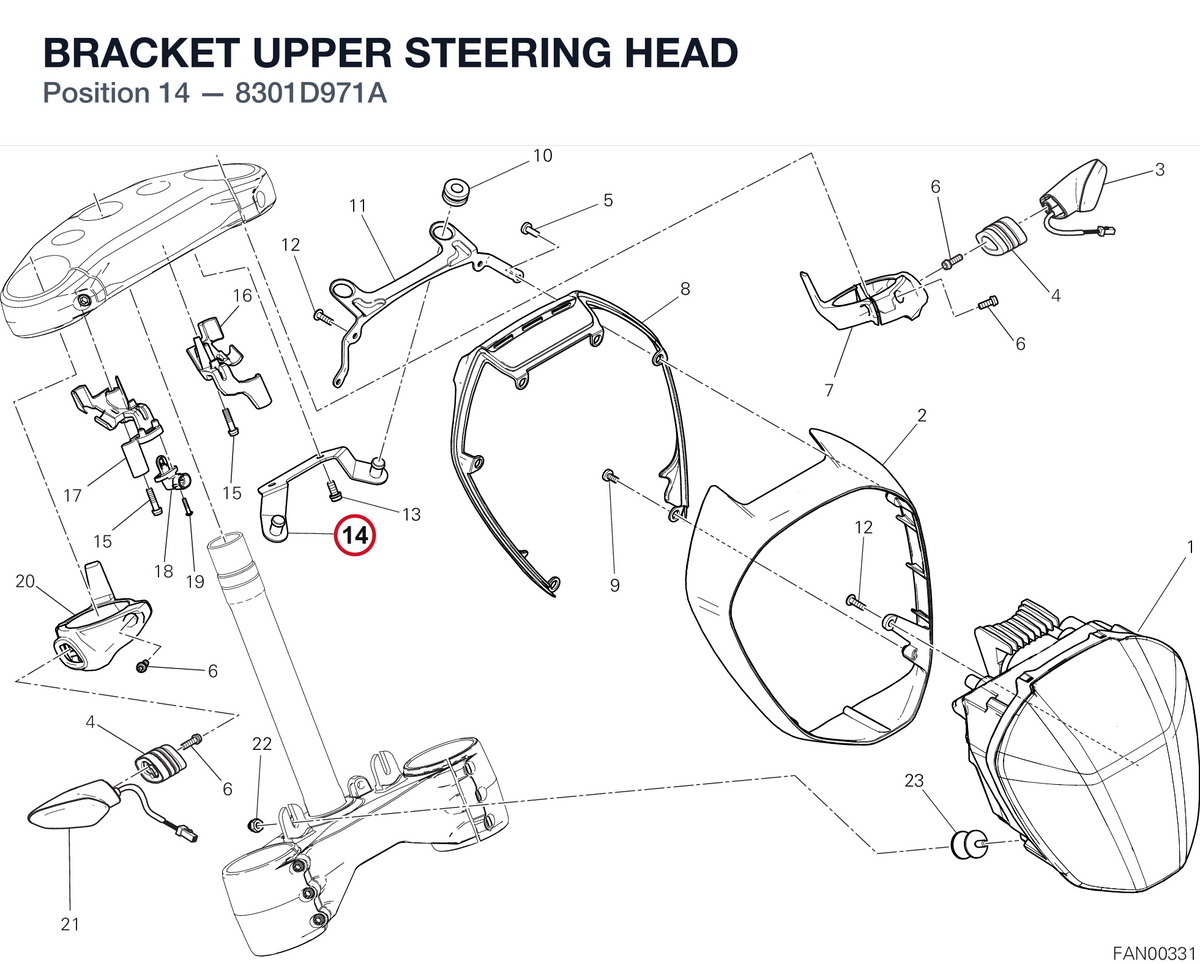 BRACKET UPPER STEERING HEAD 8301D971A diagram position