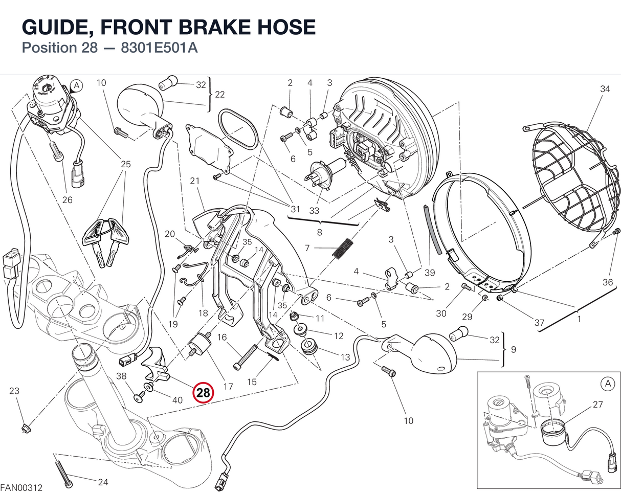 GUIDE, FRONT BRAKE HOSE 8301E501A diagram position