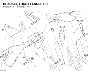 BRACKET, FRONT FENDER RH 8301F571AA diagram position