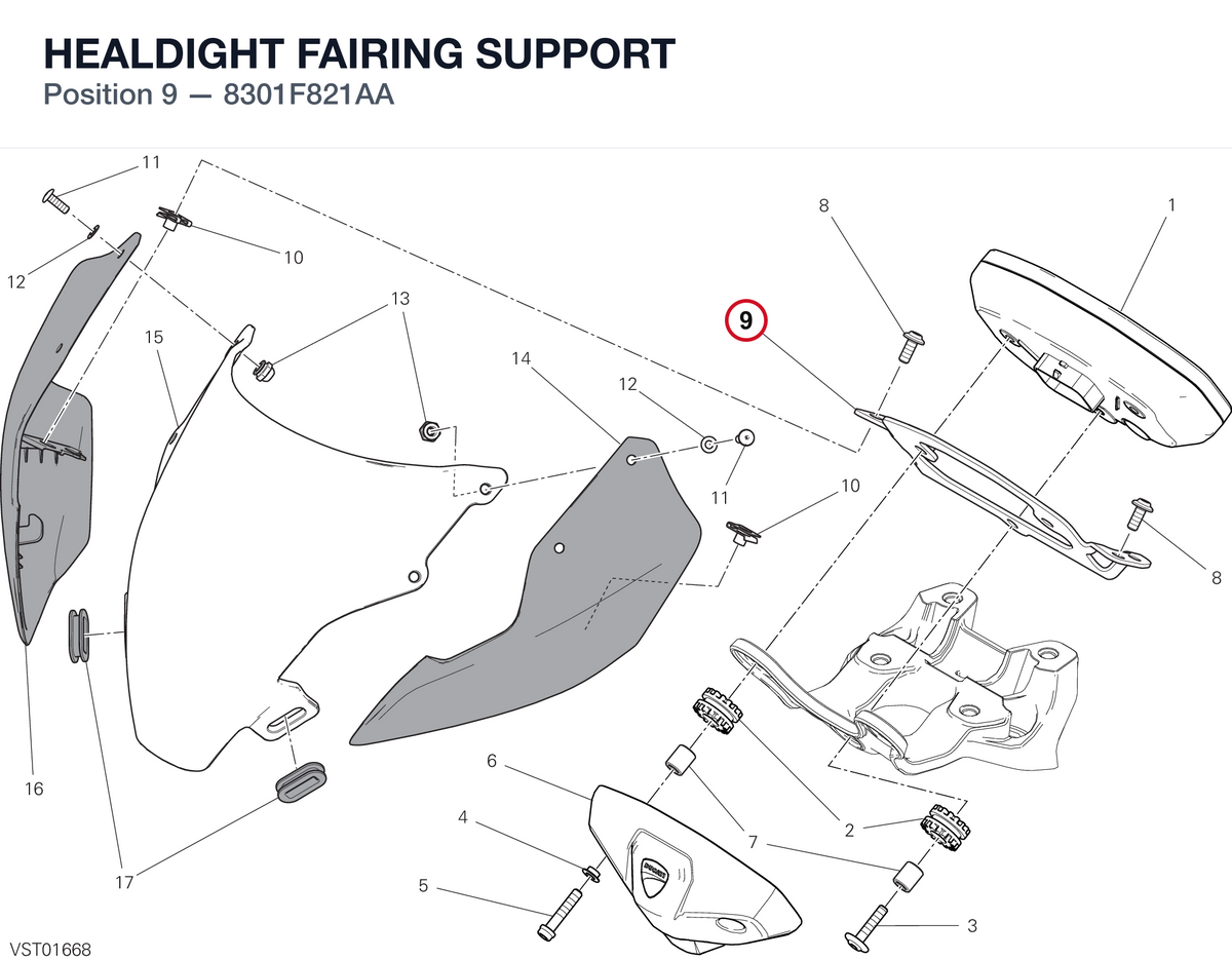 HEALDIGHT FAIRING SUPPORT 8301F821AA diagram position