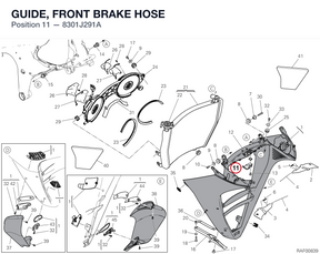 GUIDE, FRONT BRAKE HOSE 8301J291A diagram position