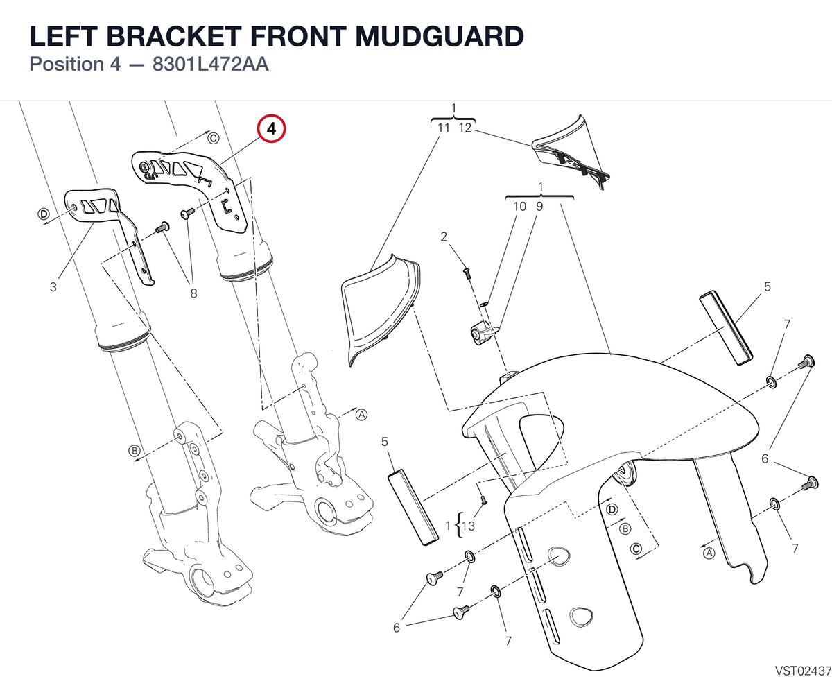 LEFT BRACKET FRONT MUDGUARD 8301L472AA diagram position