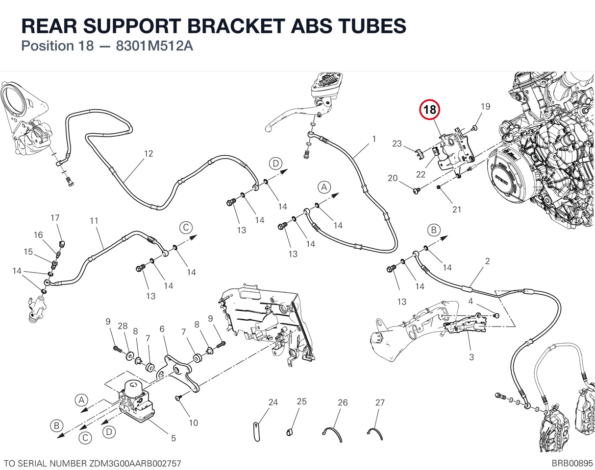 REAR SUPPORT BRACKET ABS TUBES 8301M512A diagram position