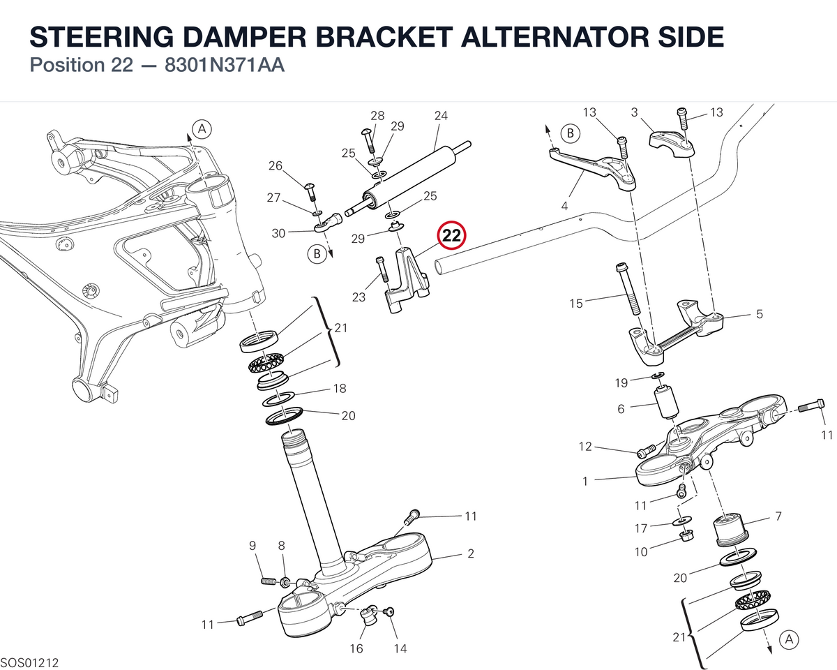 STEERING DAMPER BRACKET ALTERNATOR SIDE 8301N371AA diagram position