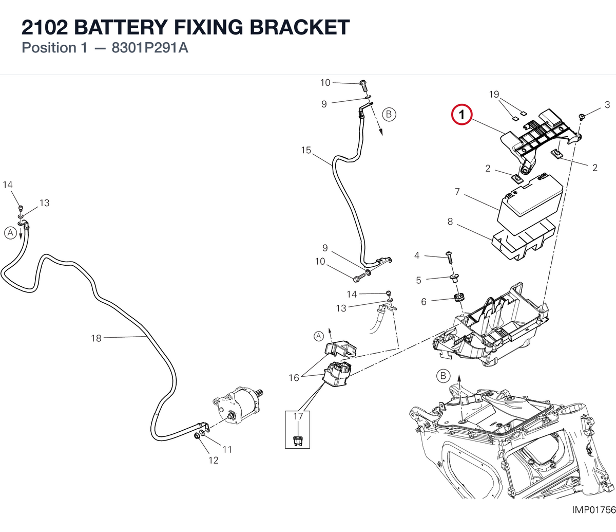2102 BATTERY FIXING BRACKET 8301P291A diagram position