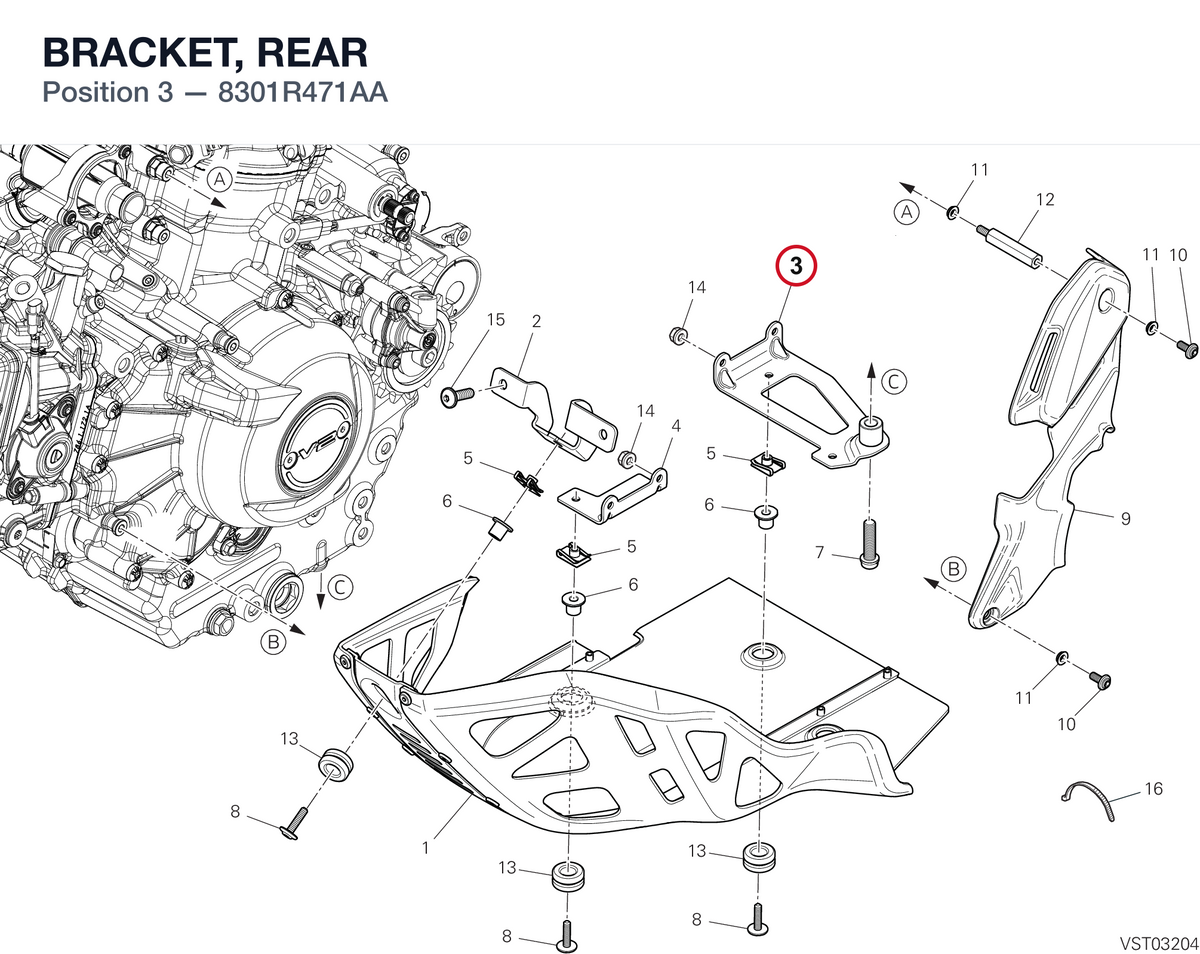 BRACKET, REAR 8301R471AA diagram position