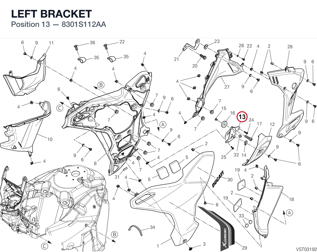 LEFT BRACKET 8301S112AA diagram position
