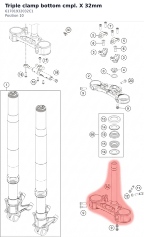 Diagram preview: Triple clamp bottom cmpl. X 32mm (61701932032C1)